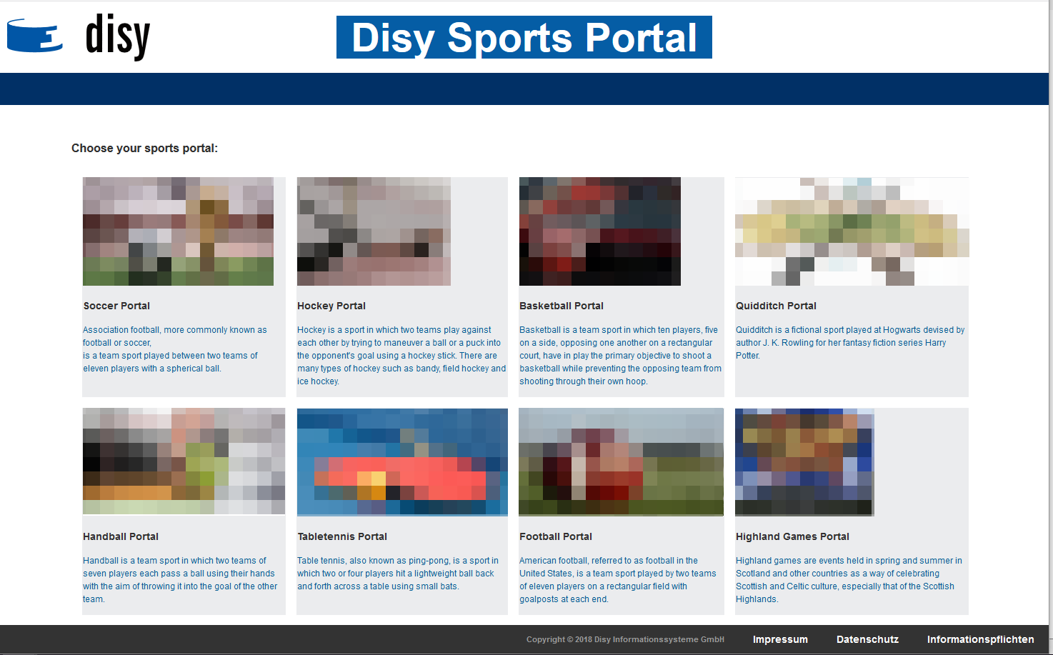 Disy Sports Portal landing page
