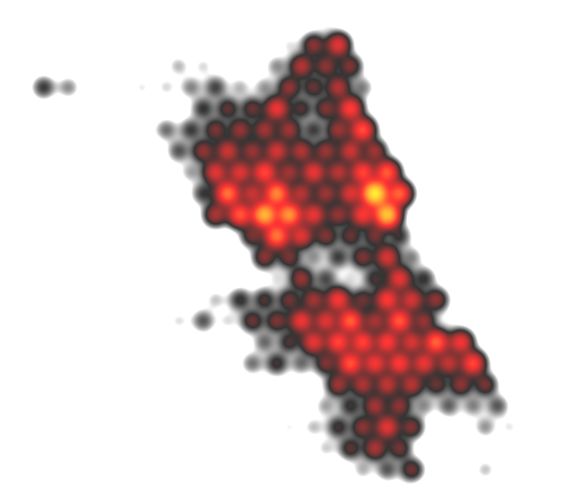 Hexagon heatmap with visible hexagon structure