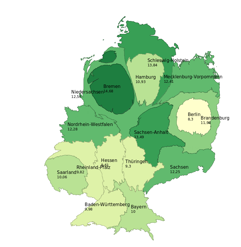 Dogs per capita per state as cartogram